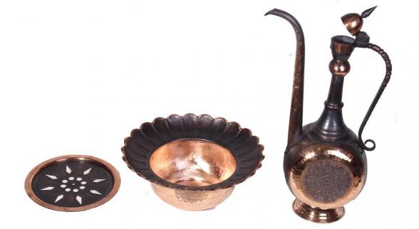 آفتابه لگن مسی سیاه قلم نقش ساده